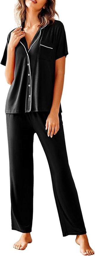 Avidlove Womens Comfort Pajama Set Short-Sleeve With Long Pjs Pants Soft Sleepwear,medium,black Pj