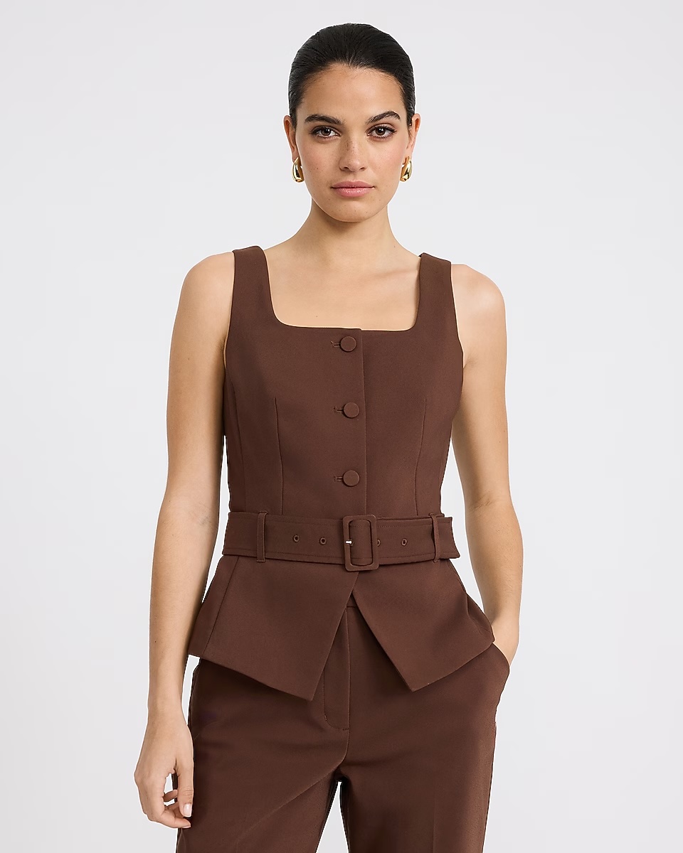express, Stretch Cotton Square Neck Belted Blazer Vest