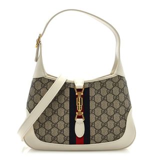 Gucci Gg Supreme Monogram Azalea Calfskin Web Small Jackie 1961 Hobo Beige Ebony Mystic White