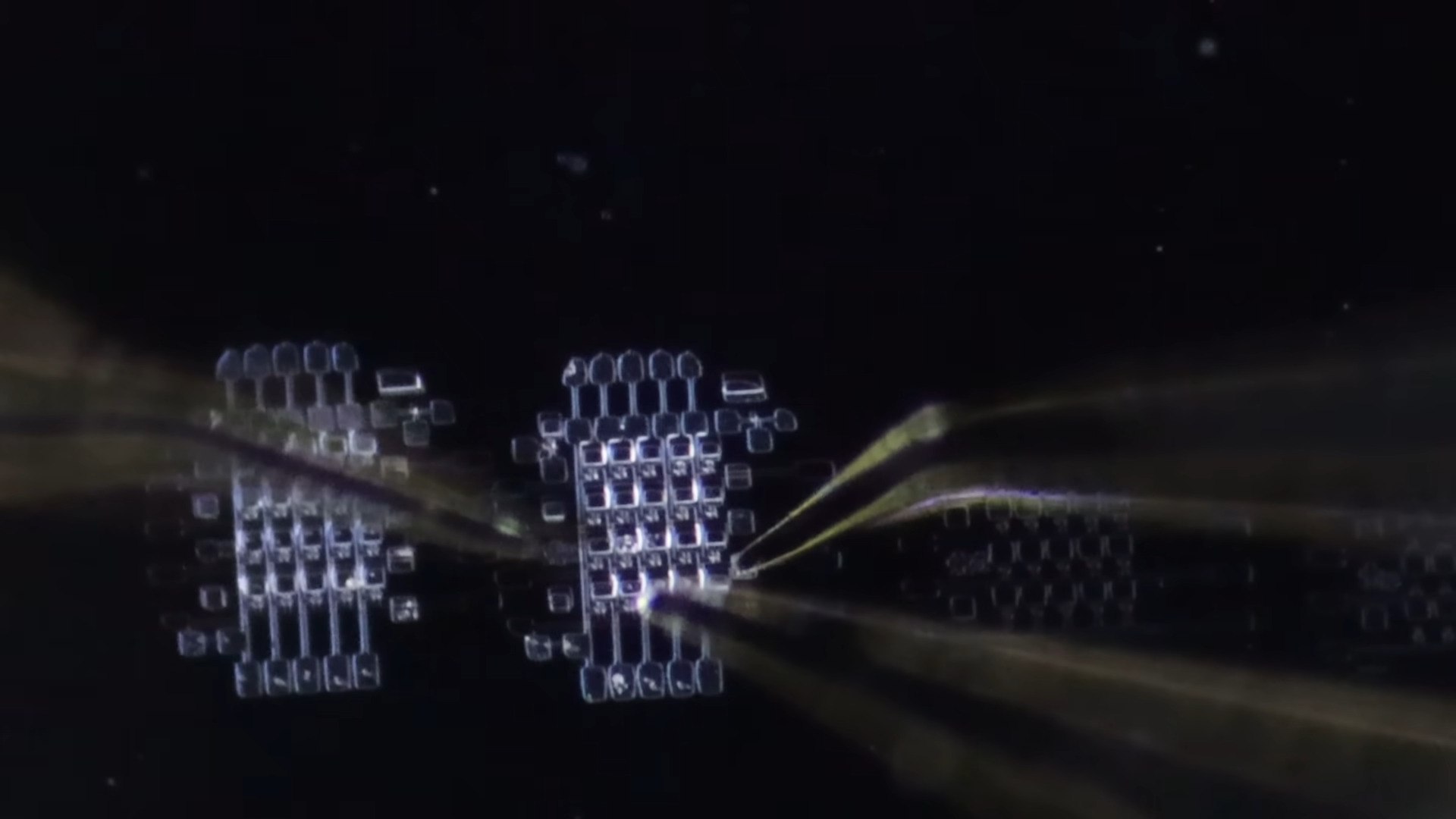 Homemade DRAM cells under a microscope, being tested