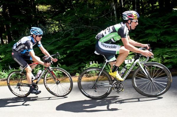 Alex Howes (Chipotle Development) and Tim Johnson (TJ's Summer Job) working their way up the road.