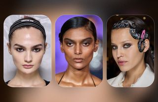 Dark feminine beauty looks at Christian Dior, Huishan Zhang, and Christian Siriano during S/S 25 Fashion Month