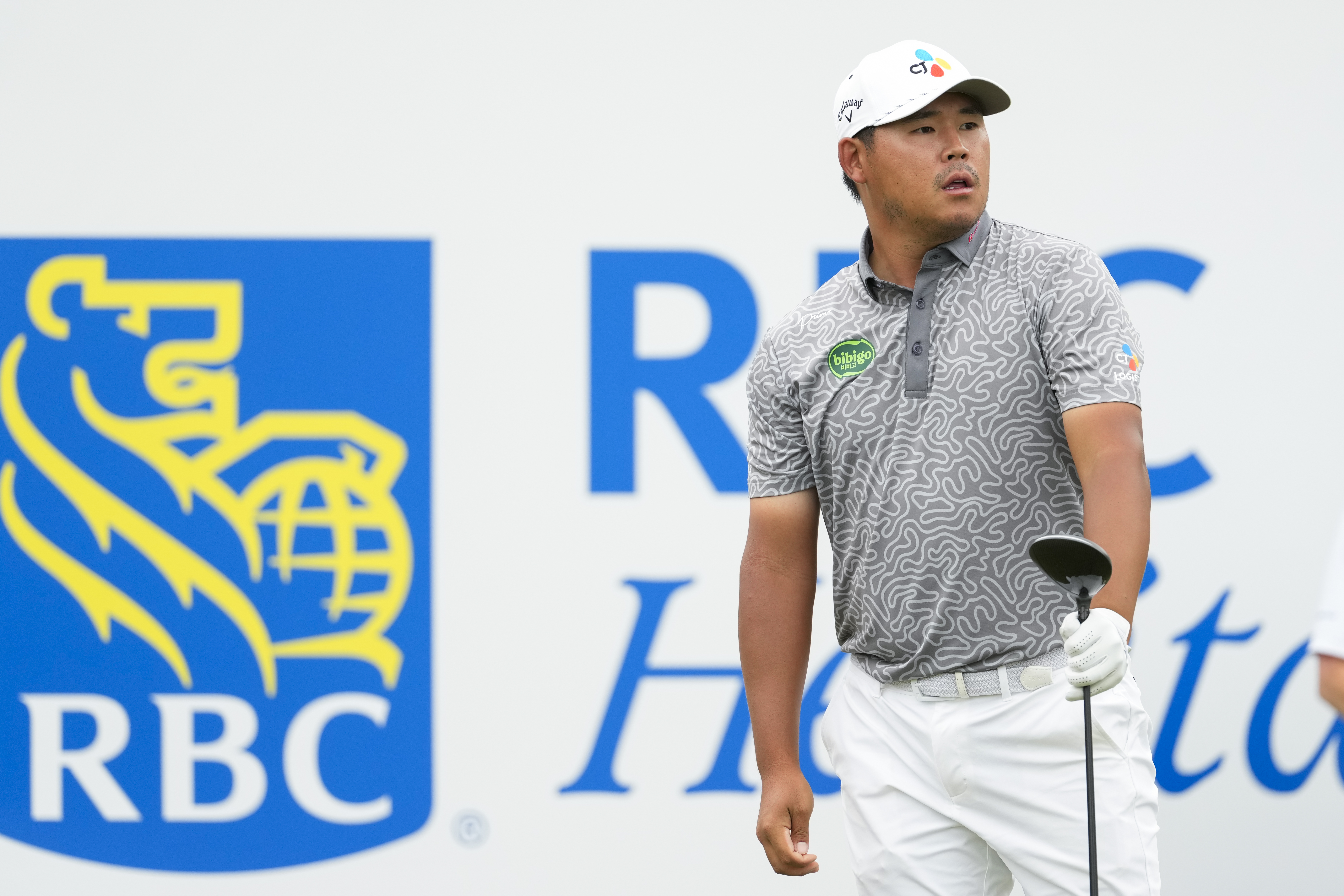 Si Woo Kim on the first tee during the final round of RBC Heritage at Harbour Town Golf Links
