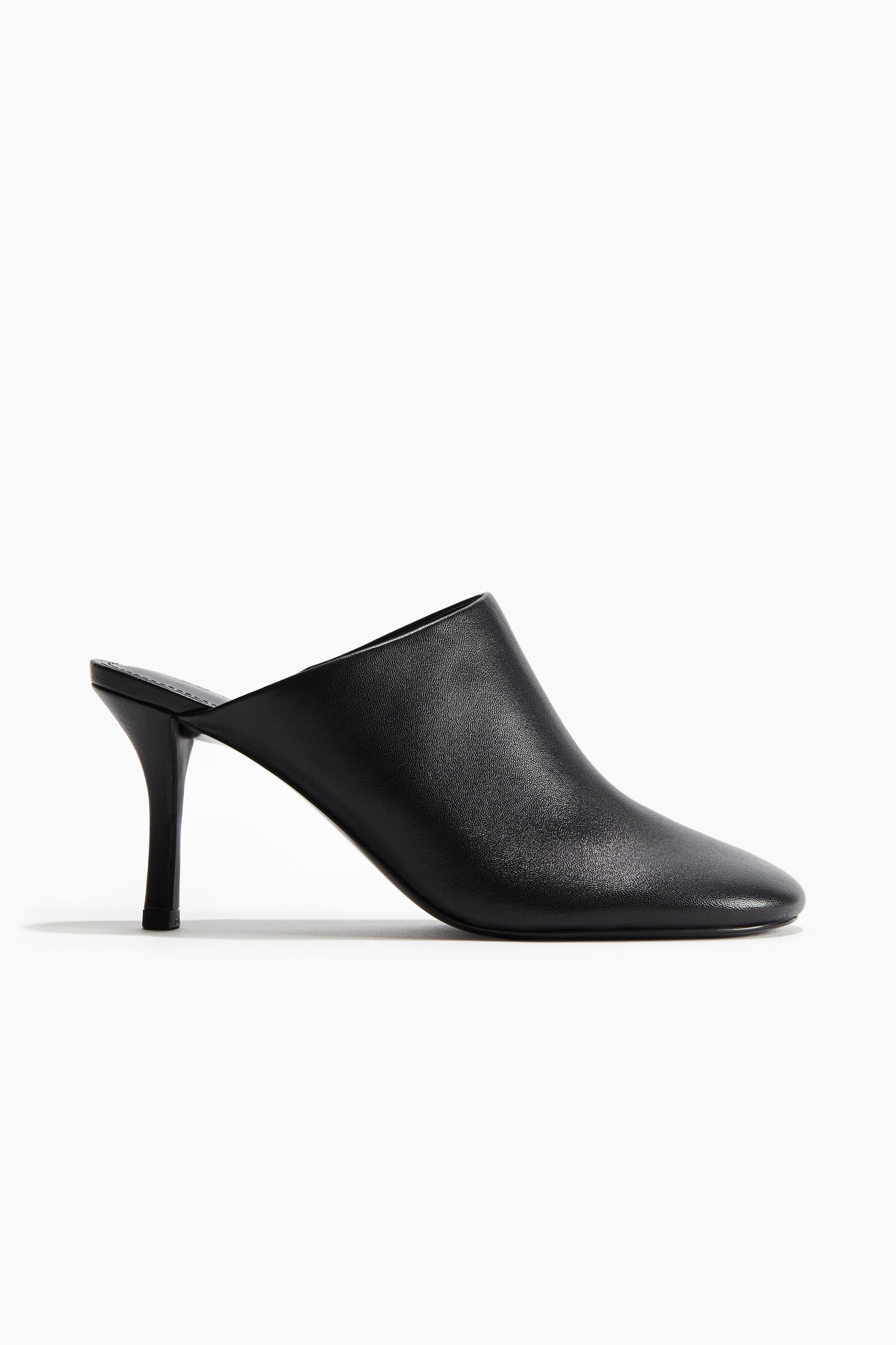 Heeled Leather Mules - Black