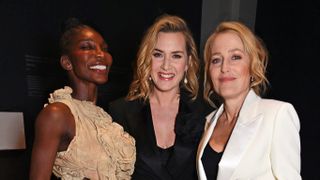 Michaela Coel, Kate Winslet and Gillian Anderson attend the NET-A-PORTER Incredible Women's Dinner in partnership with De Beers at the Victoria & Albert Museum on March 5, 2024