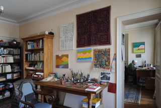 Etel Adnan, the American-Lebanese artist and writer, at home in her studio workshop on April 8, 2015 in Paris, France. (Photo by Catherine Panchout / Sygma via Getty Images