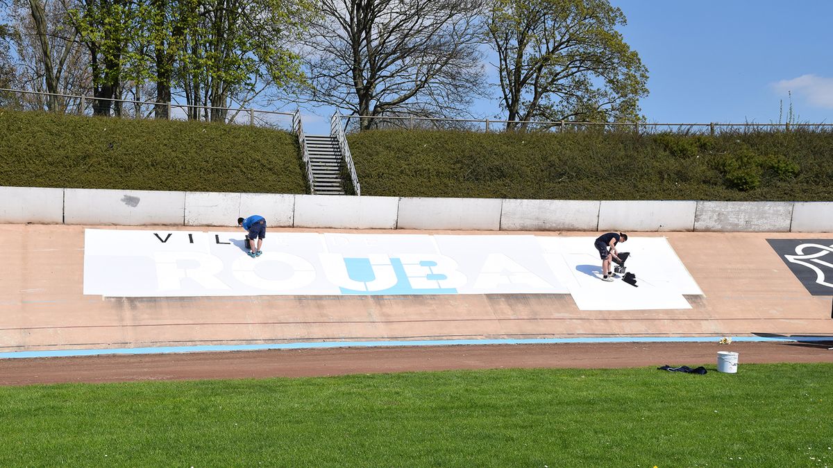 The concrete banking at the Roubaix velodrome got a fresh lick of paint in the days leading up to the race