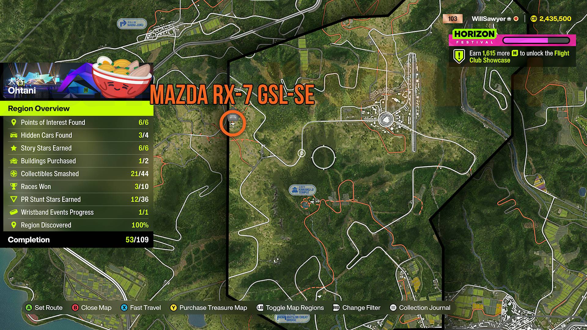 Forza Horizon 6 Treasure Cars map Mazda RX7 in Ohtani