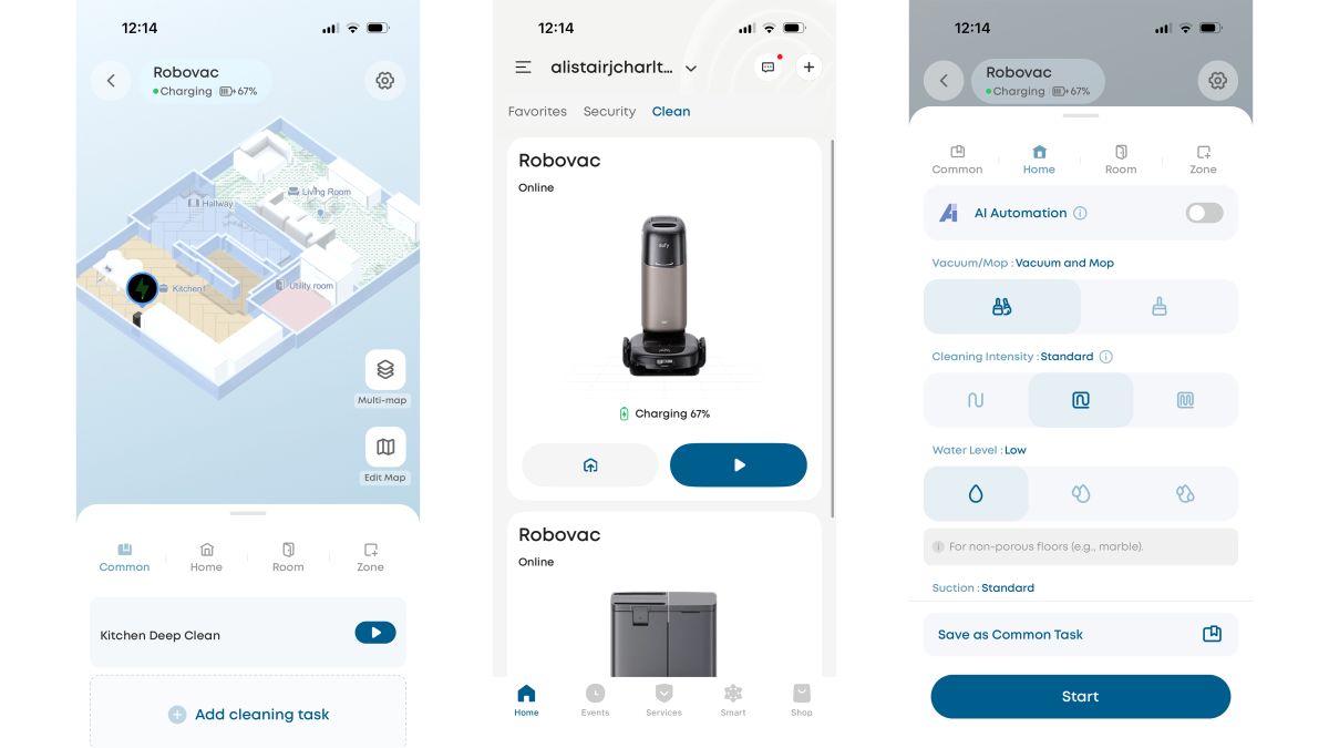 Eufy Omni S2 app screengrabs