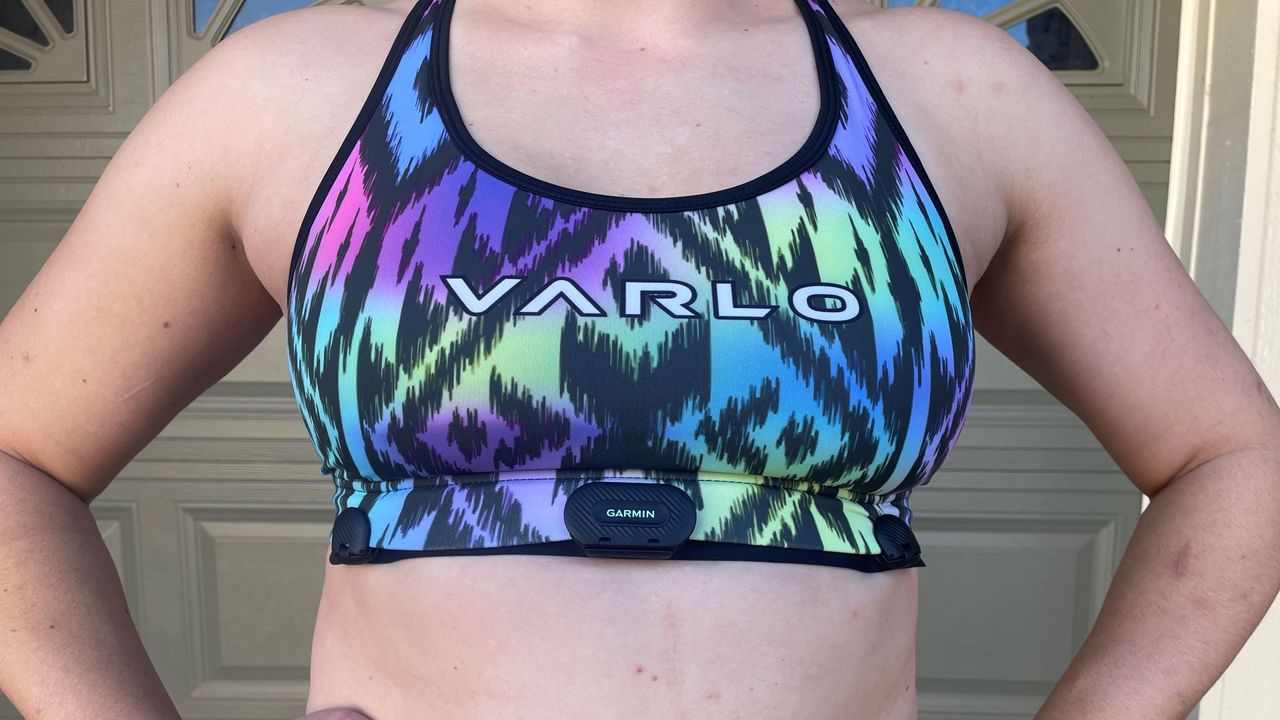 Garmin&#039;s HRM-Fit heart rate monitor clips directly onto a sports bra