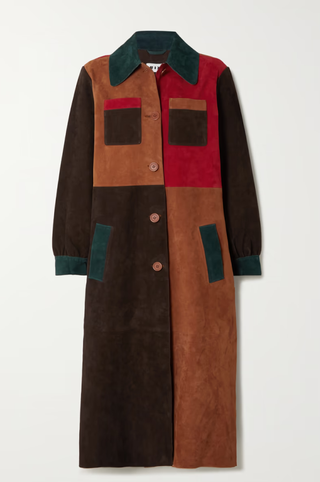 Rixo Milly patchwork suede coat