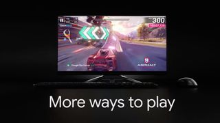 Google Play Games promotional image showing "More Ways to Play" an Android racing game, Asphalt 9: Legends.