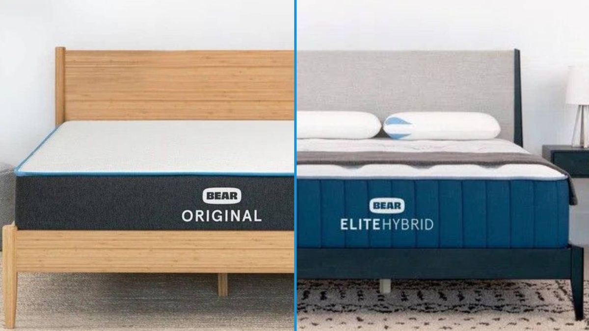 Versus image shows the Bear Original mattress on the left and the Bear Elite Hybrid mattress on the right