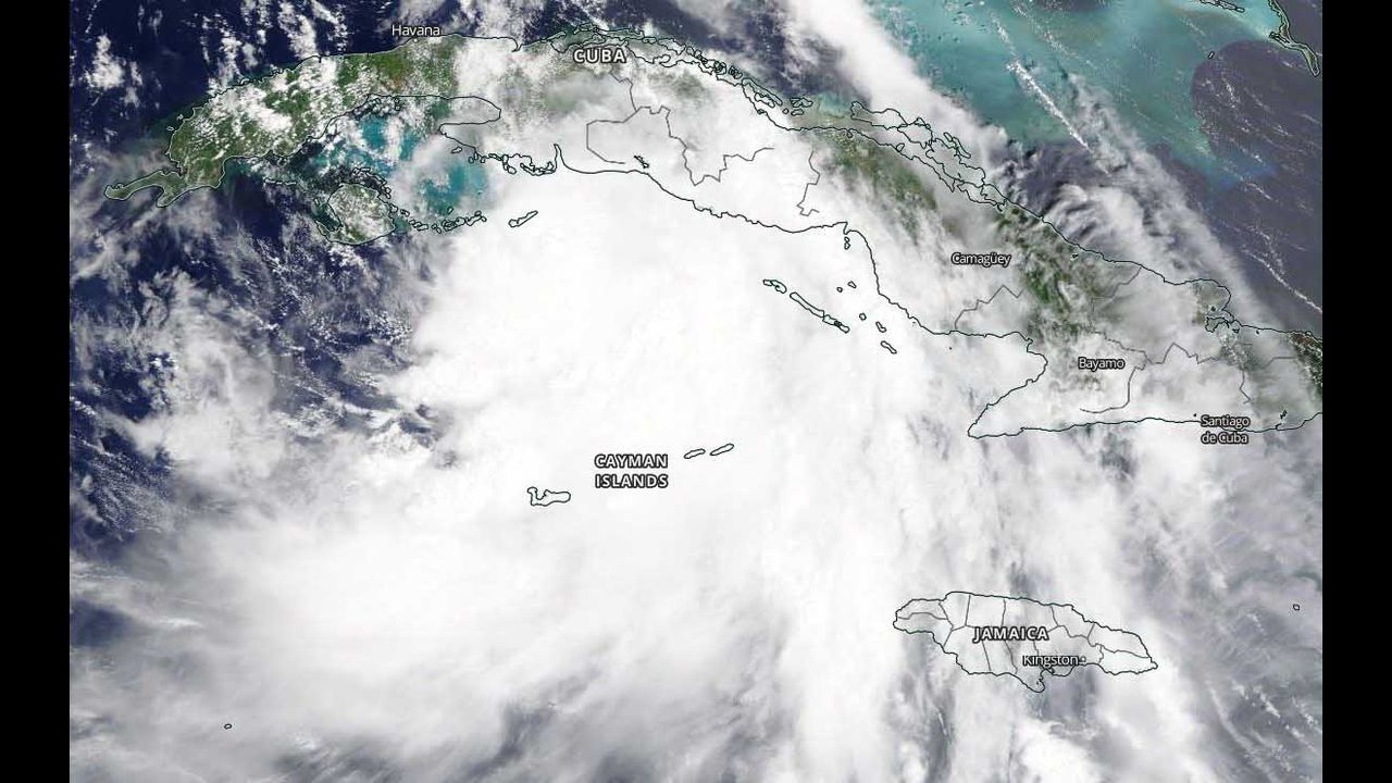 The MODIS instrument aboard NASA's Terra satellite captured Tropical Storm Laura centered north of the Cayman Islands on Aug. 24, 2020.