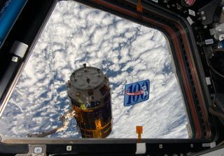 The Japanese HTV-6 resupply ship is pictured just before its release on astronaut Shane Kimbrough’s 100th day in space.