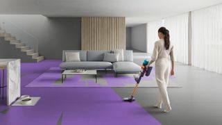 The Dyson CleanTrace AR tool showing where on the floor has and hasn't already been cleaned by a 