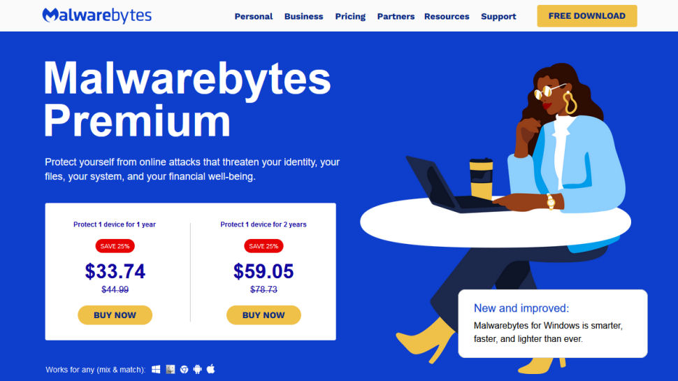 Tangkapan layar situs web untuk Malwarebytes