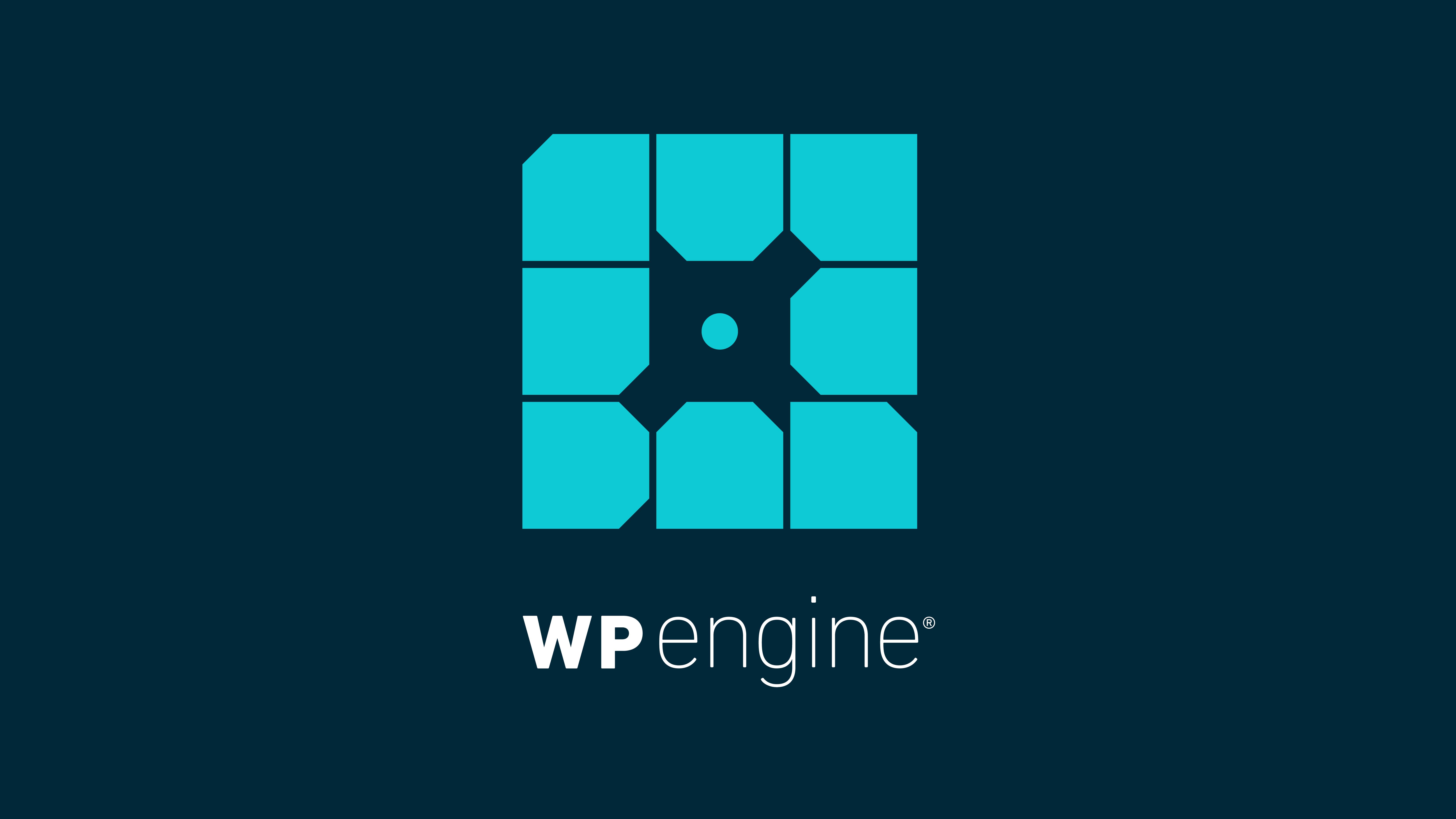 WP Engine logo in turquoise with dark blue background