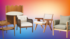 wood accent chairs on colorful background