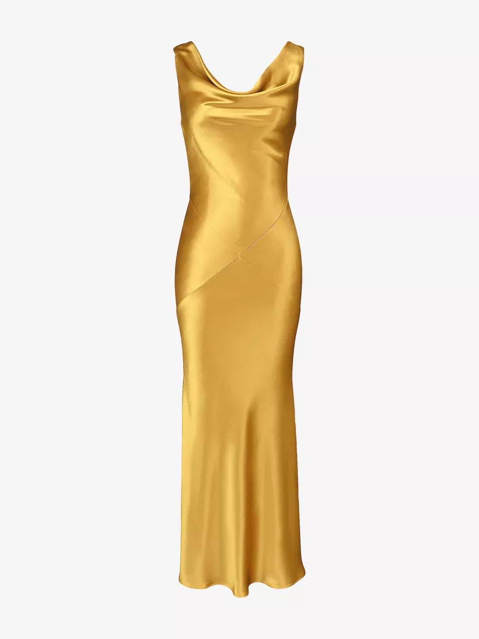 House of CB, Safaira Cowl-Neck Satin Maxi Dress