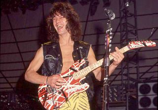 Eddie Van Halen performs with Van Halen in San Diego, California on May 21, 1984
