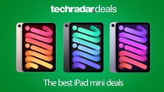 Three iPad mini models side by side on a green background