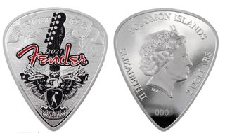 Fender 75th anniversary metal pick and coin
