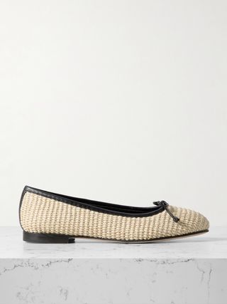 Veralli Leather-Trimmed Raffia Ballet Flats