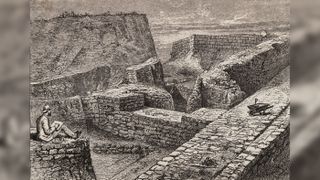 German archaeologist Heinrich Schliemann sketches the remains of ancient Troy.