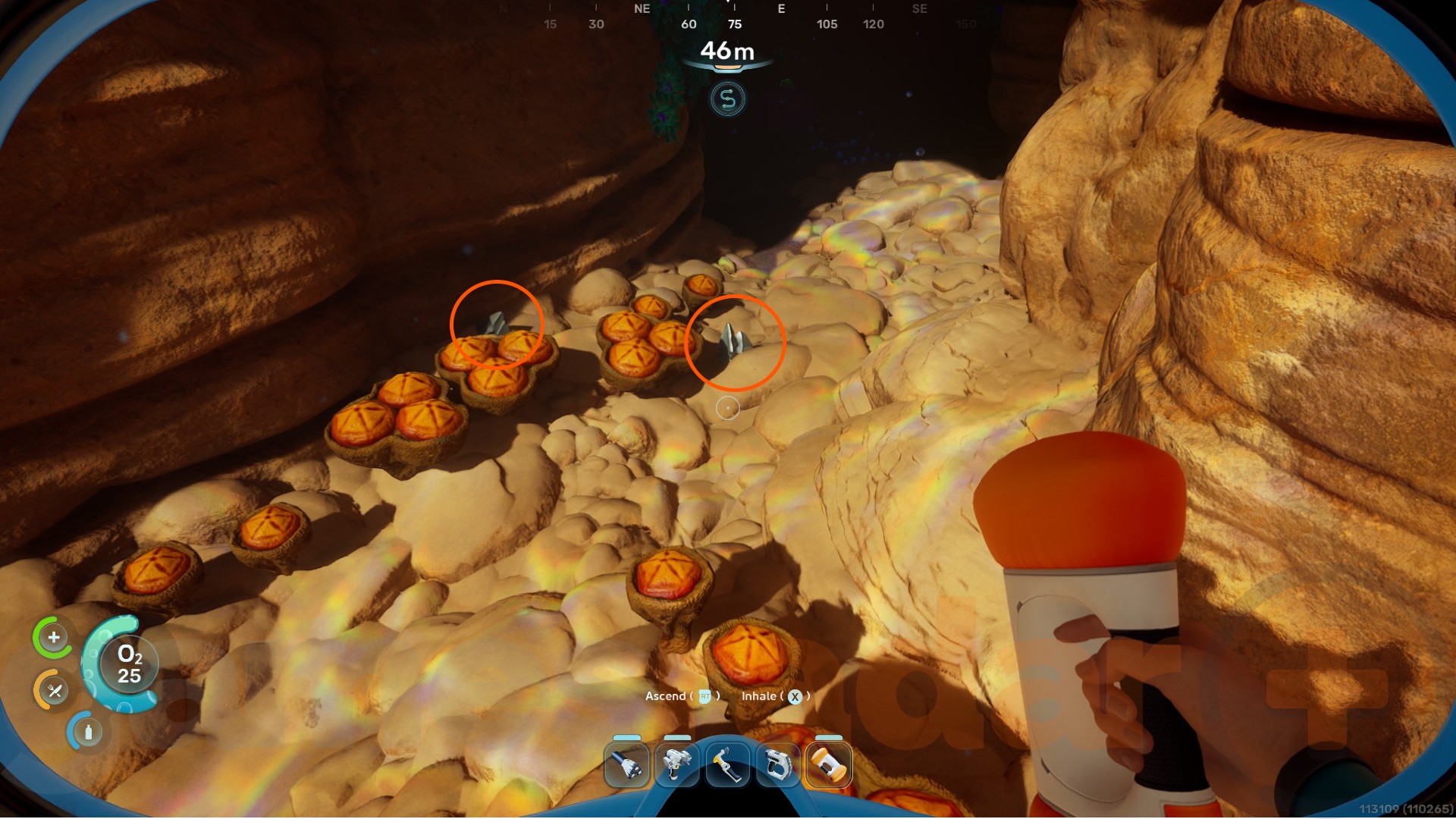 Two pieces of silver found in a cave entrance in Subnautica 2
