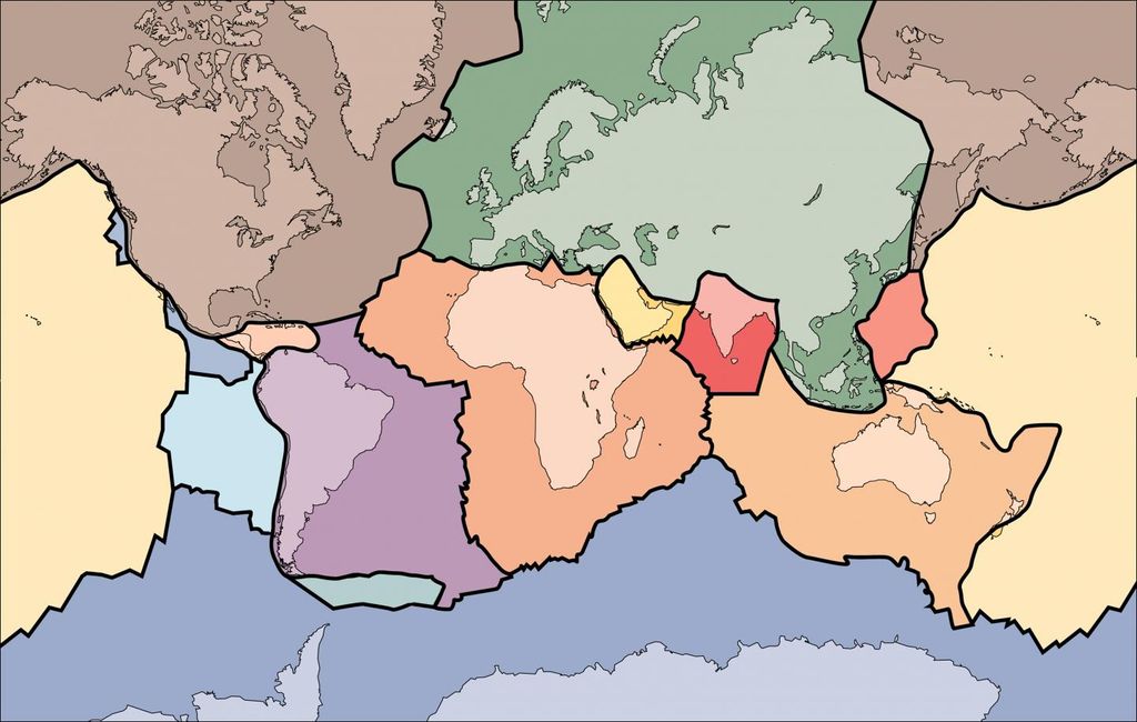 the outer solid layer of earth made up of moving plates