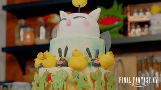 Final Fantasy cake, topped by a moogle