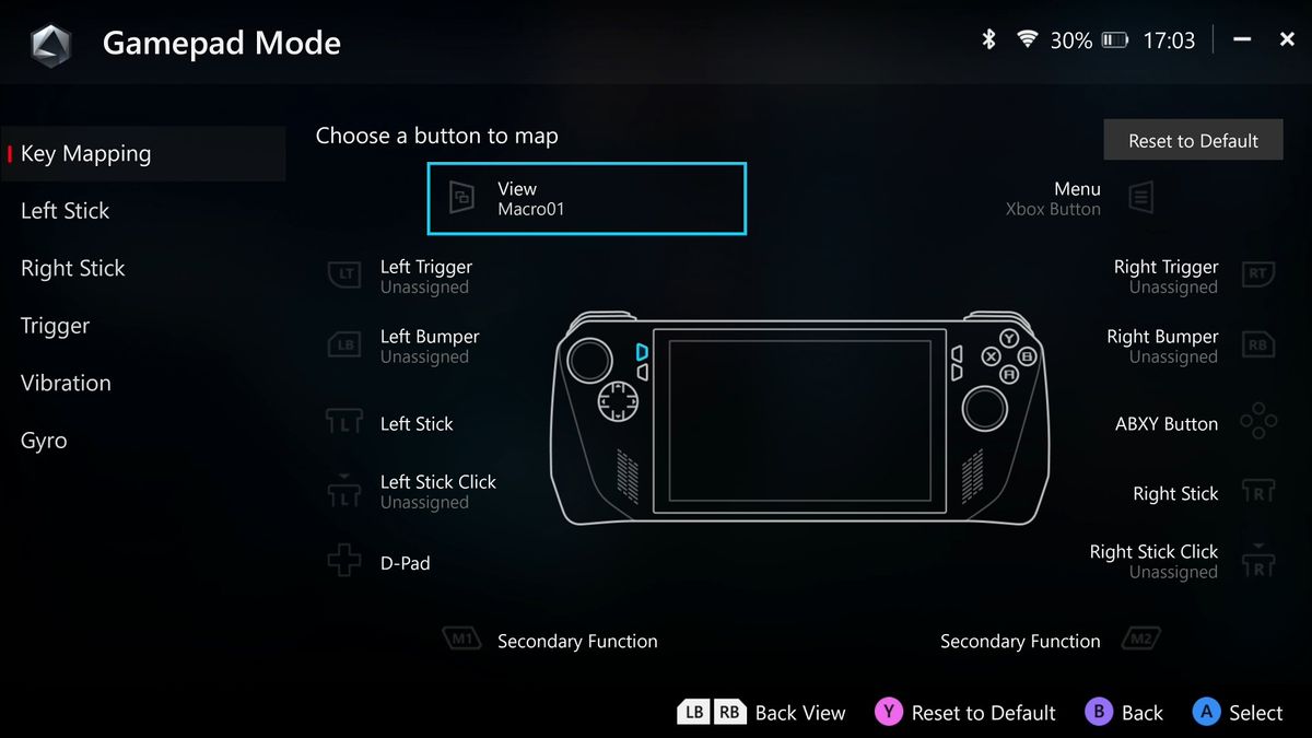 Assigning shortcuts for Xbox Game Bar on the ROG Ally through Armoury Crate.