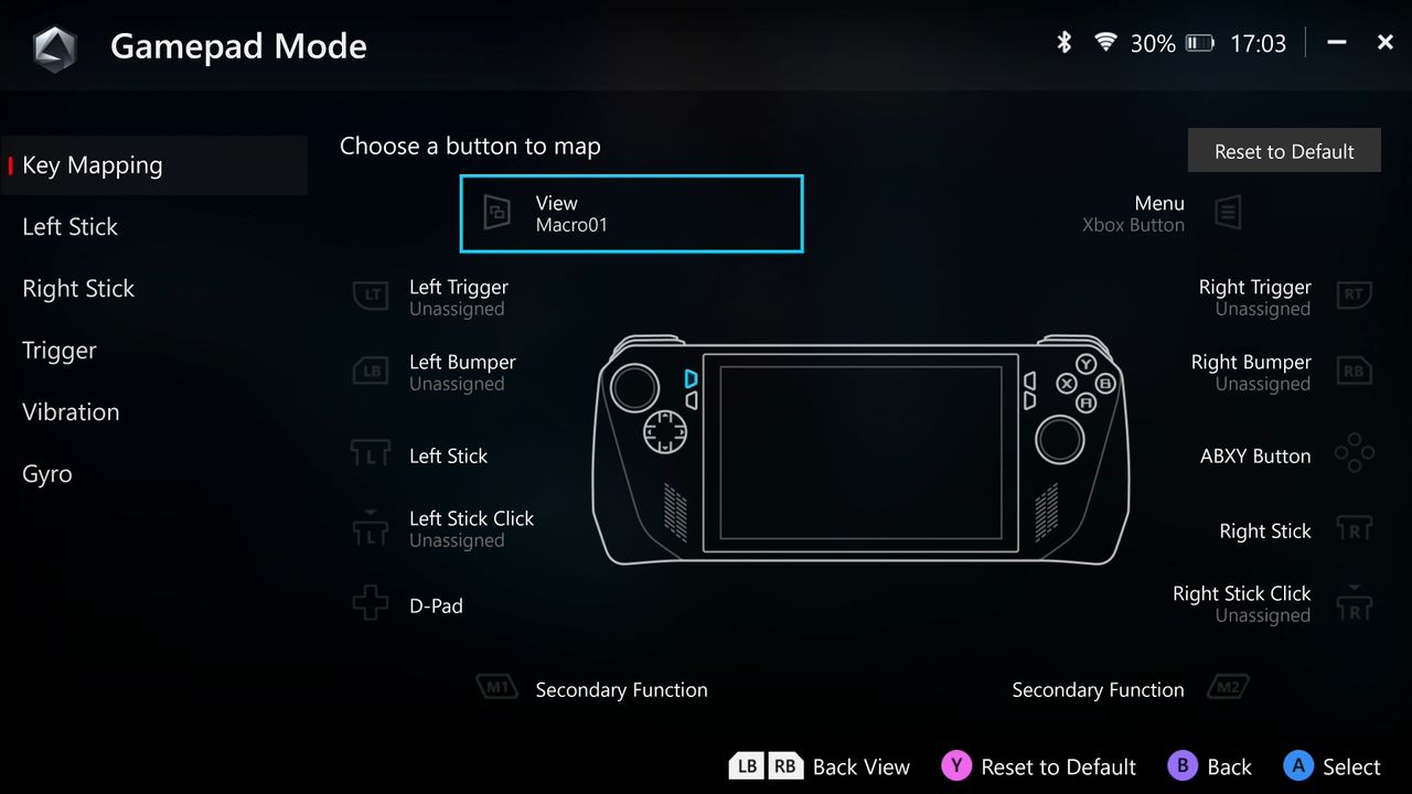 Assigning shortcuts for Xbox Game Bar on the ROG Ally through Armoury Crate.