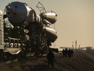 Soyuz Rocket by Train to Launch Pad