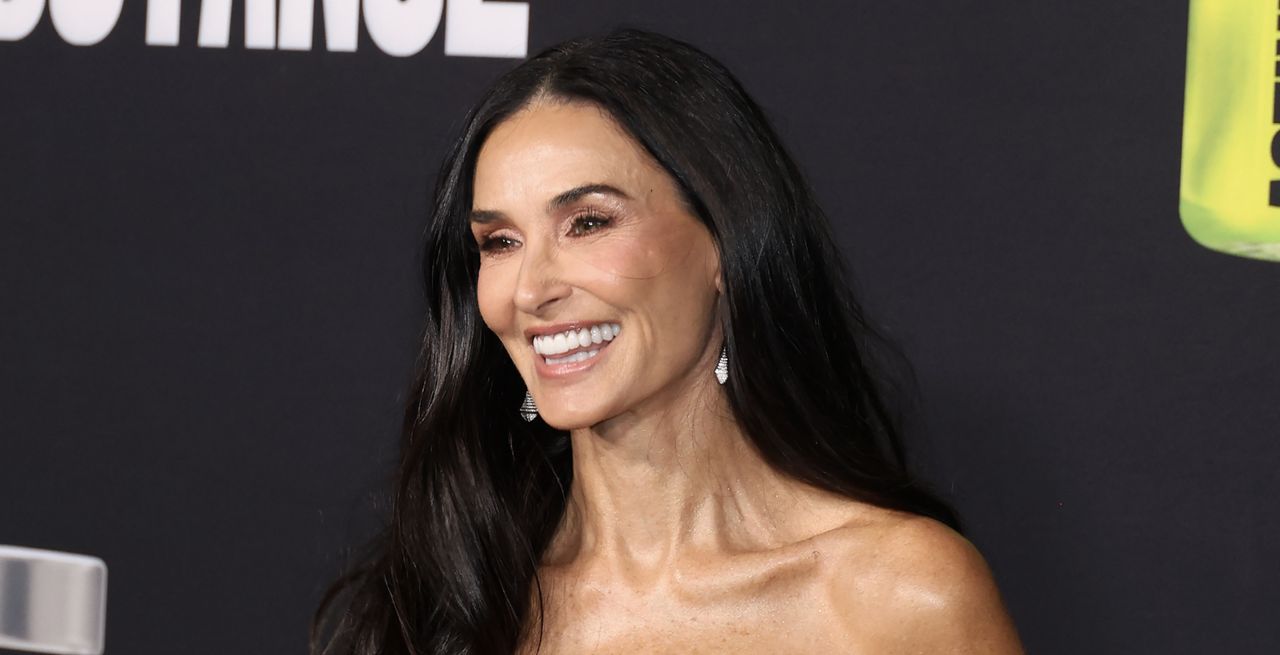 Demi Moore at the Los Angeles premiere of &quot;The Substance&quot; held at the Directors Guild of America Theater on September 16, 2024 in Los Angeles, California wearing a red disco dress