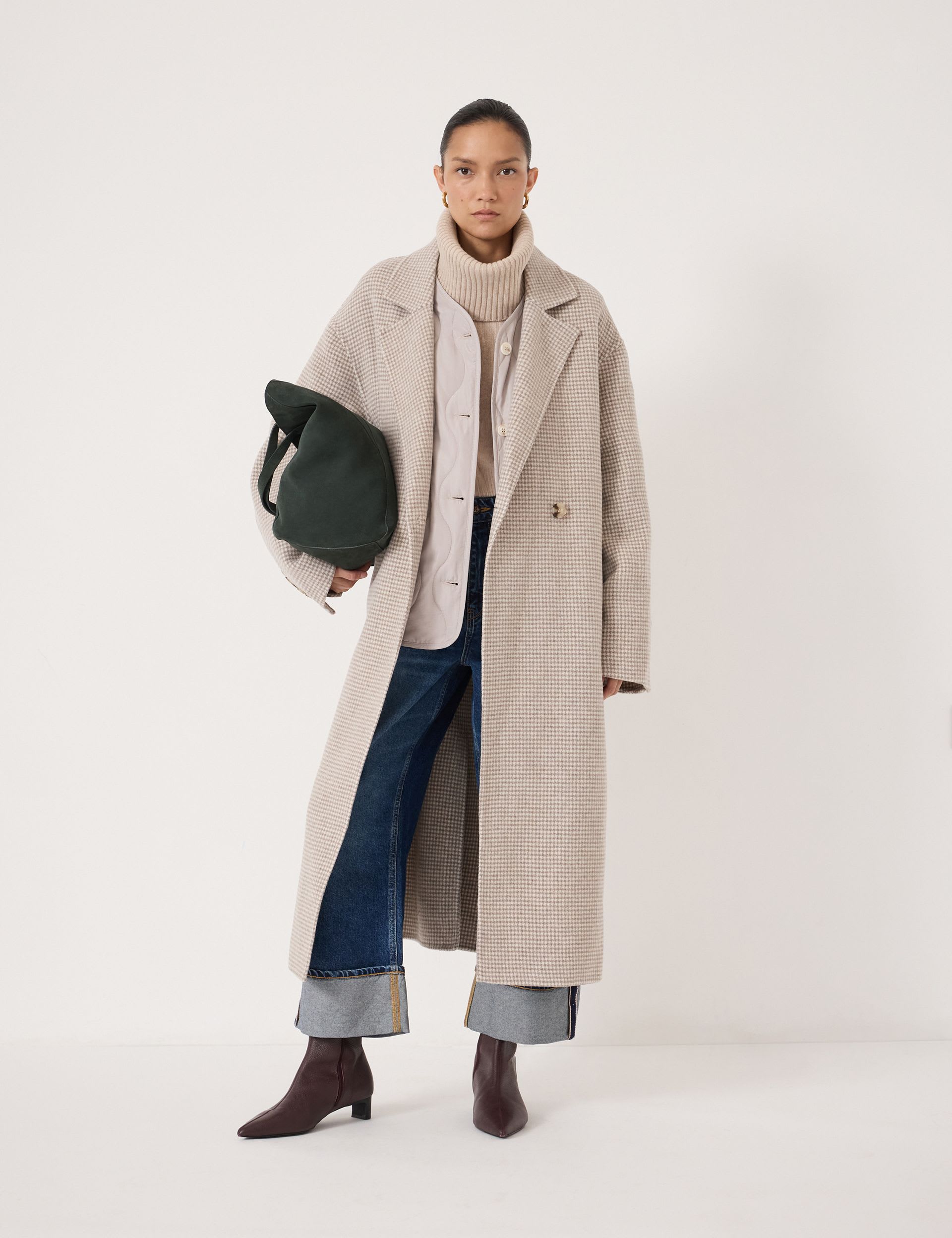 Wool Rich Checked Double Faced Longline Coat