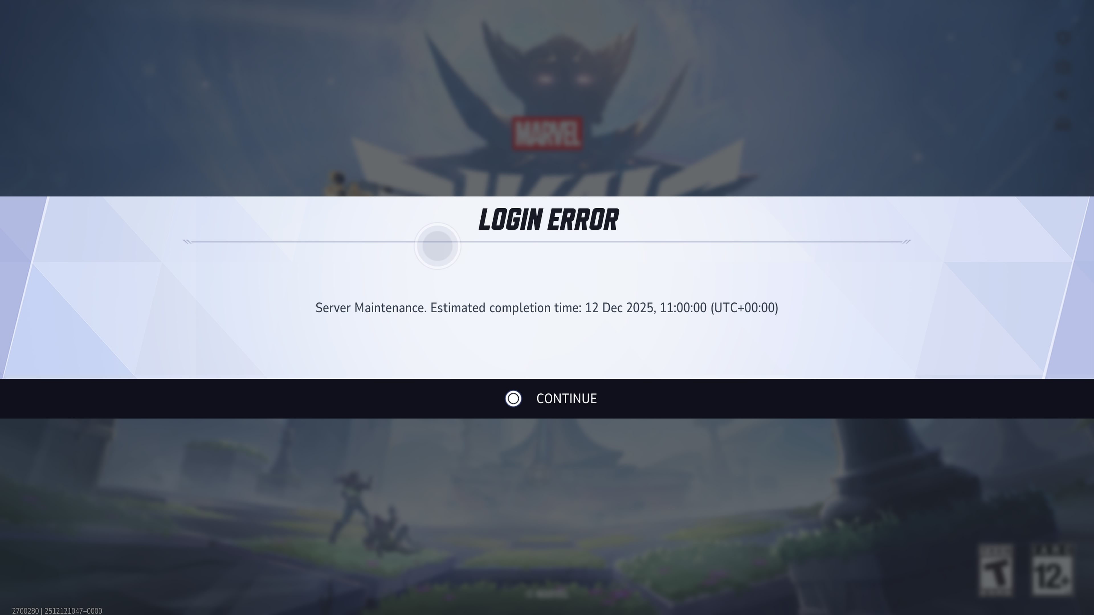 Сообщение об ошибке входа в Marvel Rivals