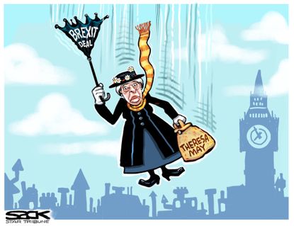 Political cartoon world Theresa May United Kingdom brexit deal Mary Poppins