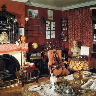 Sherlock's apartment from Sherlock Holmes with gaudy wallpaper