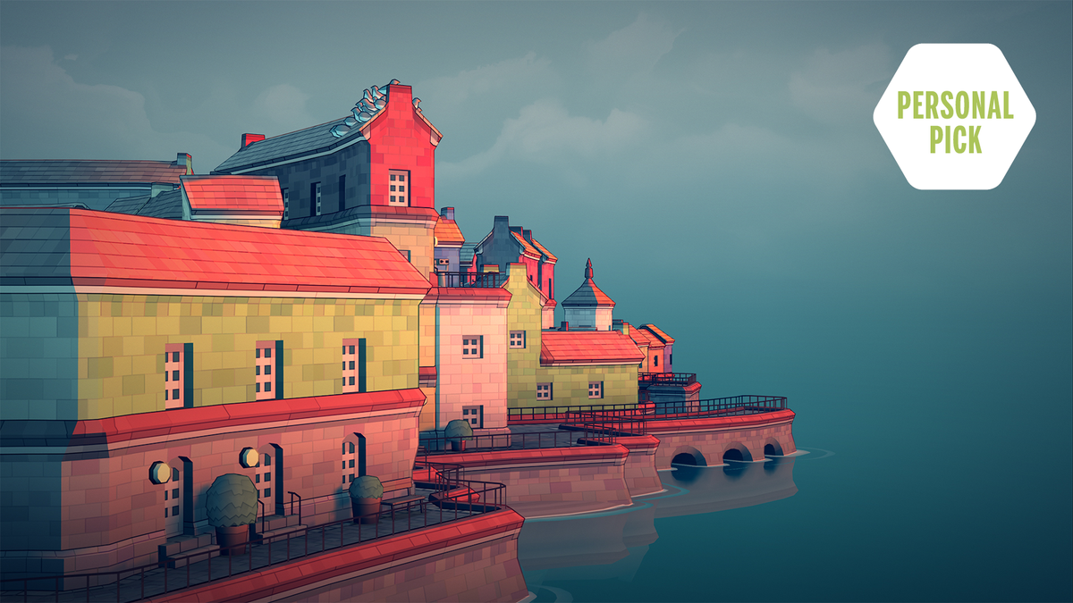 A seaside town, courtesy of Townscaper.