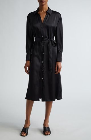 Nouveau Magnolia Long Sleeve Satin Shirtdress