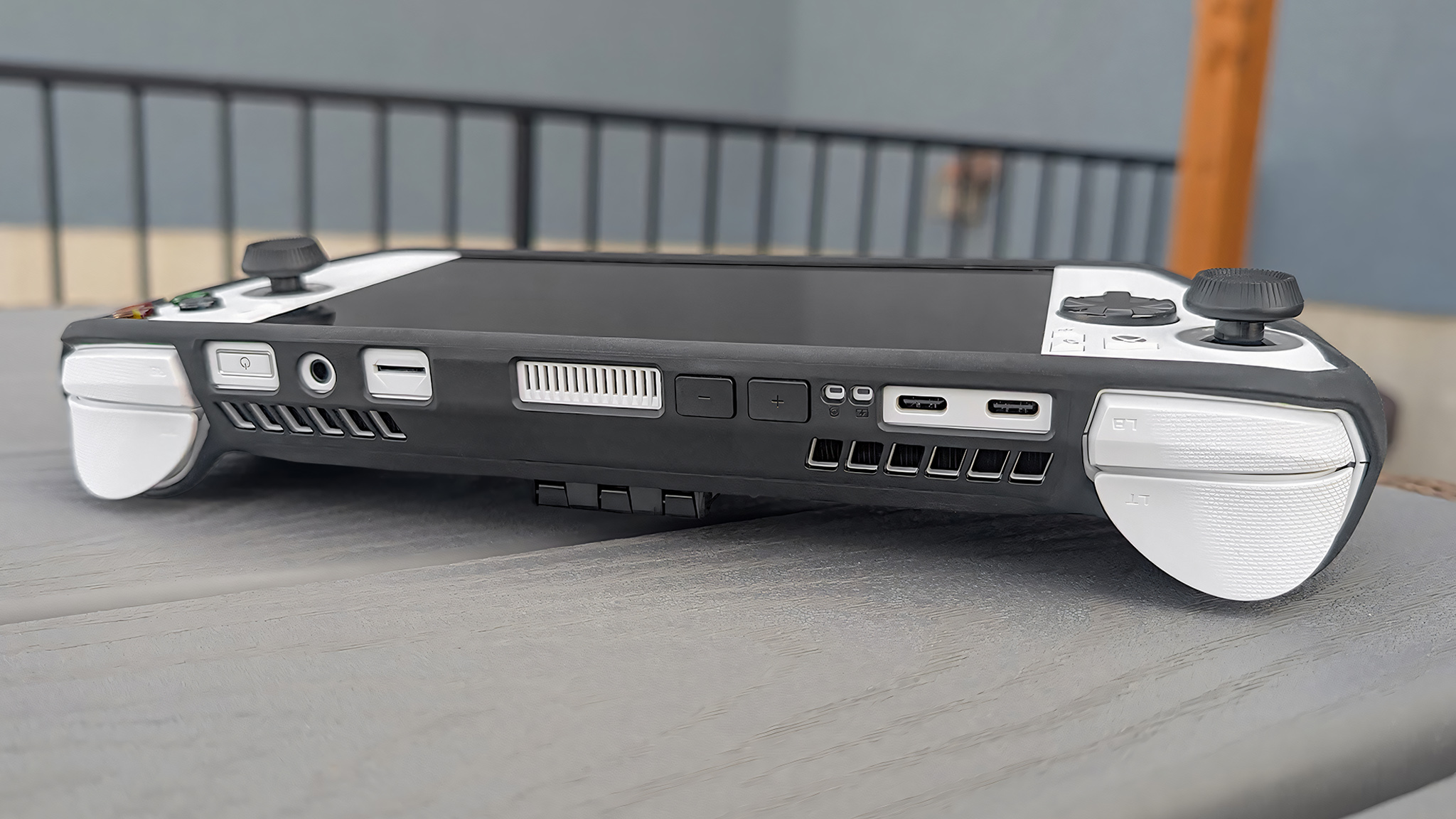 Top view of the Xbox Ally X with the dBrand Killswitch installed.