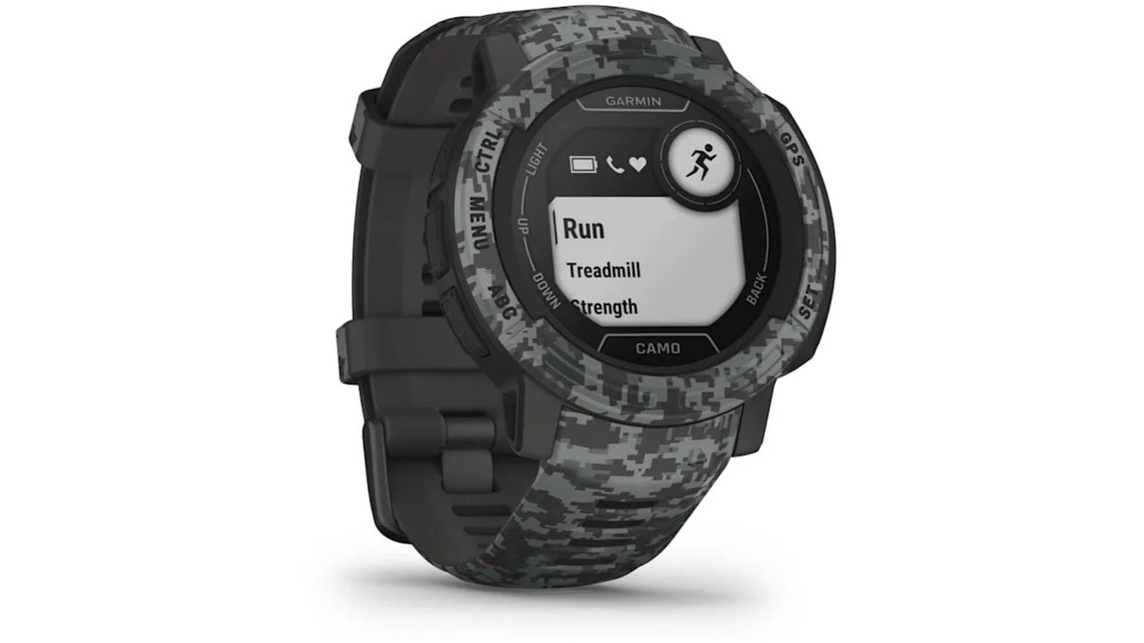 The Garmin Instinct 2 camo smartwatch on a white background