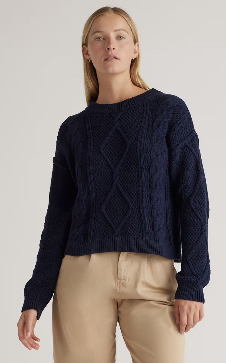 Quince, 100% Organic Cotton Cropped Cable Sweater
