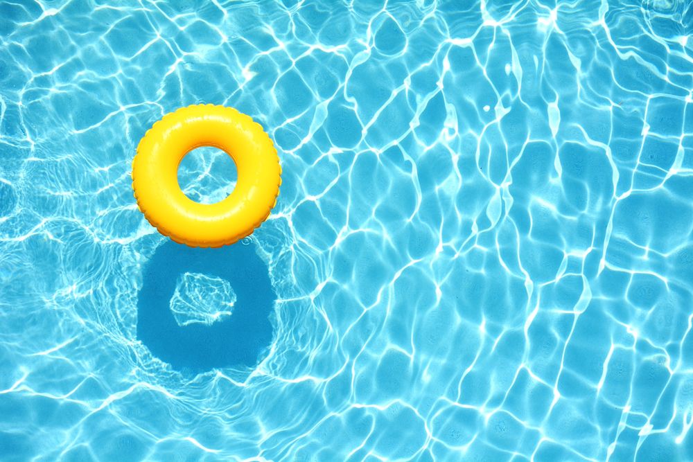 swimming pool, pool, yellow float