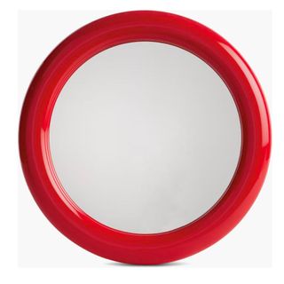 A red ceramic framed mirror