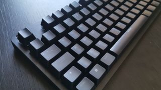 A close up of the Trust GXT 863 Mazz Gaming Keyboard
