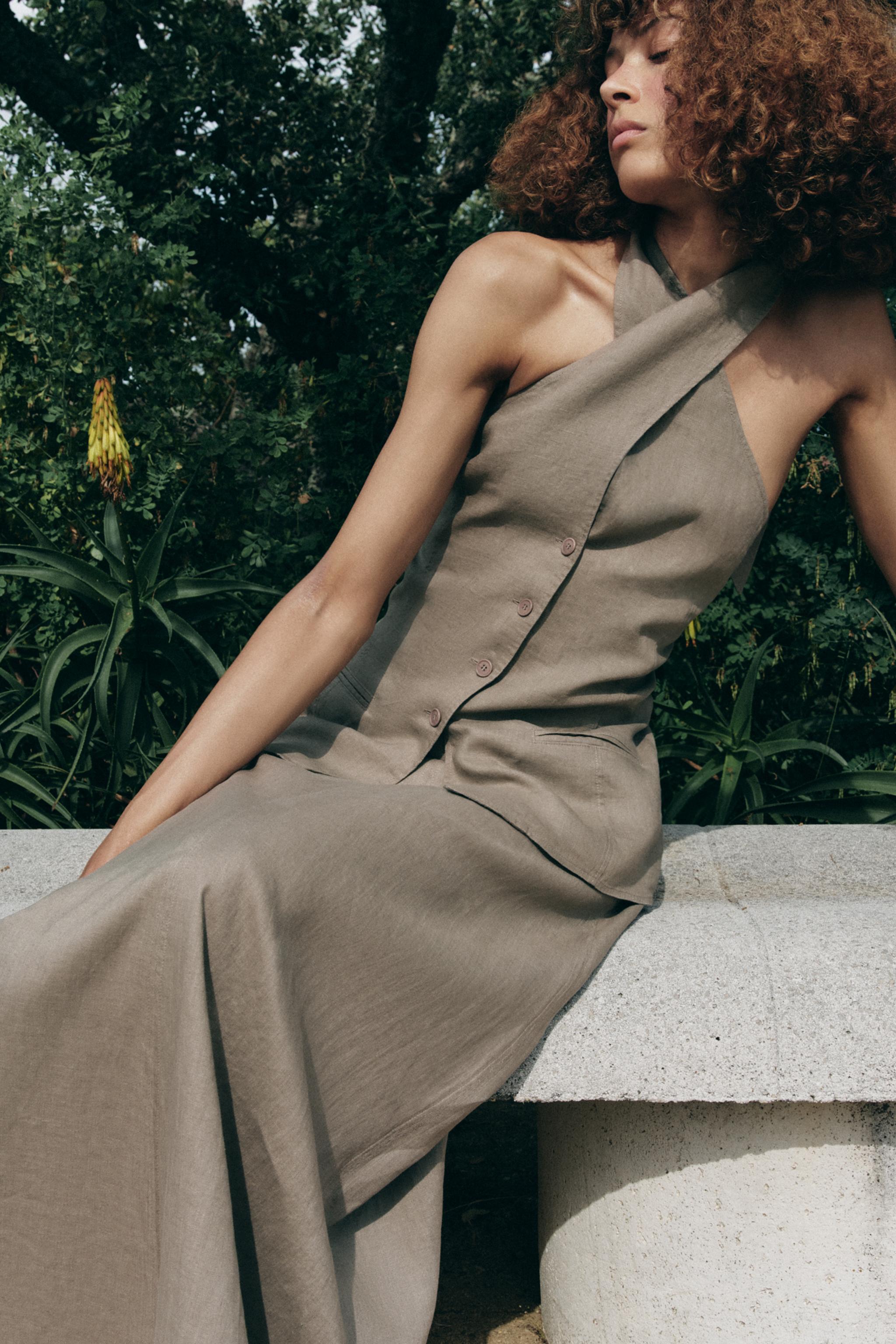 Zw Collection 100% Linen Midi Skirt