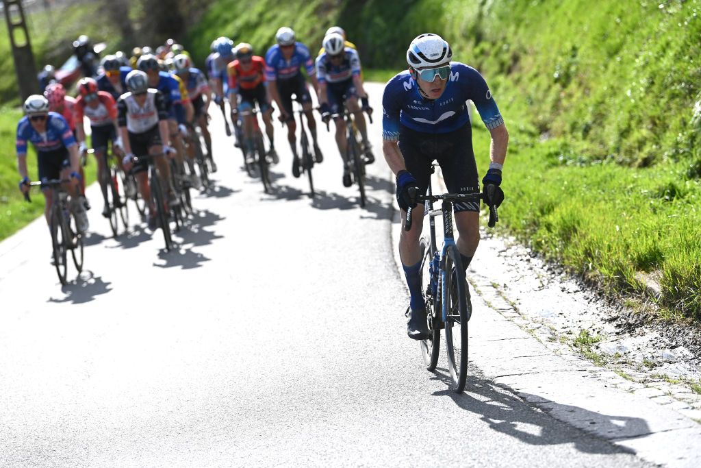 HARELBEKE BELGIUM MARCH 24 Matteo Jorgenson of The United States and Movistar Team attacks during the 66th E3 Saxo Bank Classic Harelbeke 2023 a 2041km one day race from Harelbeke to Harelbeke on UCIWT March 24 2023 in Harelbeke Belgium Photo by Tim de WaeleGetty Images